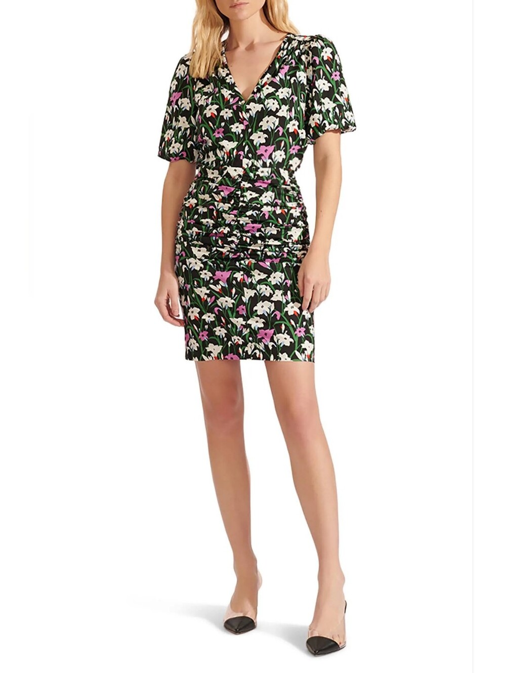 Veronica Beard Janis Rouched Floral Puff Sleeve Dress Size Xs